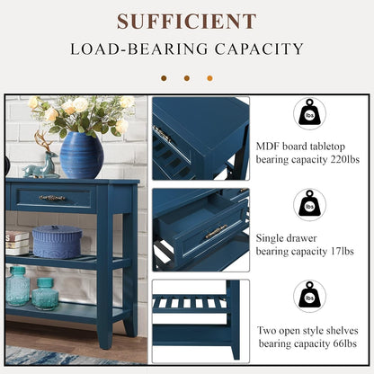 Solid Wood Console Table Entryway Table with Storage Drawers and Shelves Sofa Table for Entry