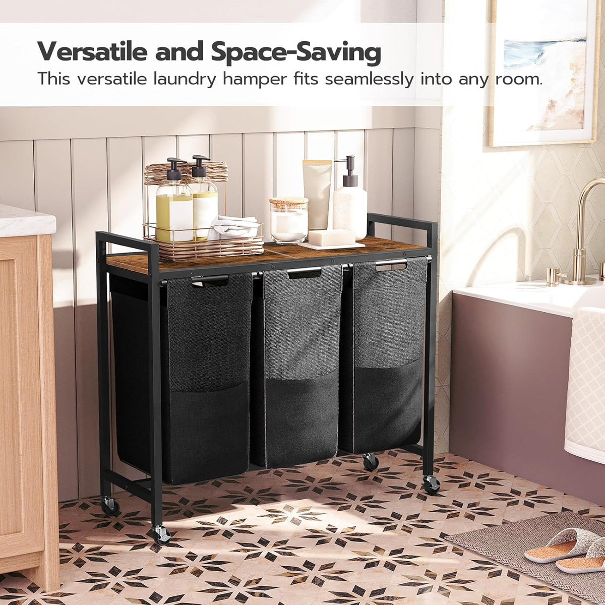 HOOBRO Laundry Sorter 3 Section, Laundry Hamper with Wheels, 3 × 11.5 Gal (43.5 L), Rolling Laundry