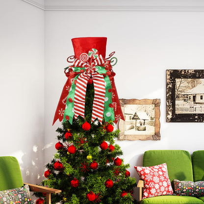 yofit Christmas Tree Topper Hat, Large Red Hat with Striped Bow Ribbon & Lollipop, Christmas Tree