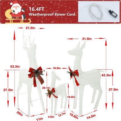 4.5FT Lighted Reindeer Family Set for Christmas Decoration, 3 Pieces Pre-Lit Iridescent Deer Xmas