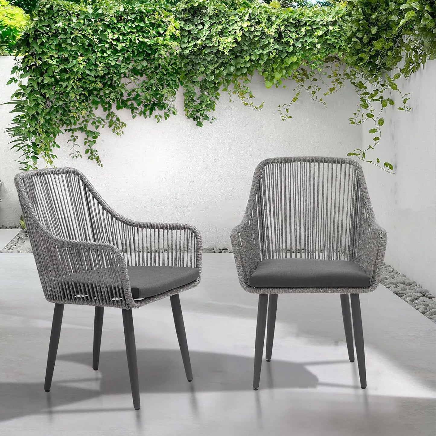 Patiorama Outdoor Dining Chairs, Patio Dining Chair Set of 2, All-Weather Woven Rope Rattan Chairs