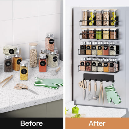 5-Pack Moveable Magnetic Spice Rack Organizer With 6 Hooks for Refrigerator, Metal Fridge Shelf