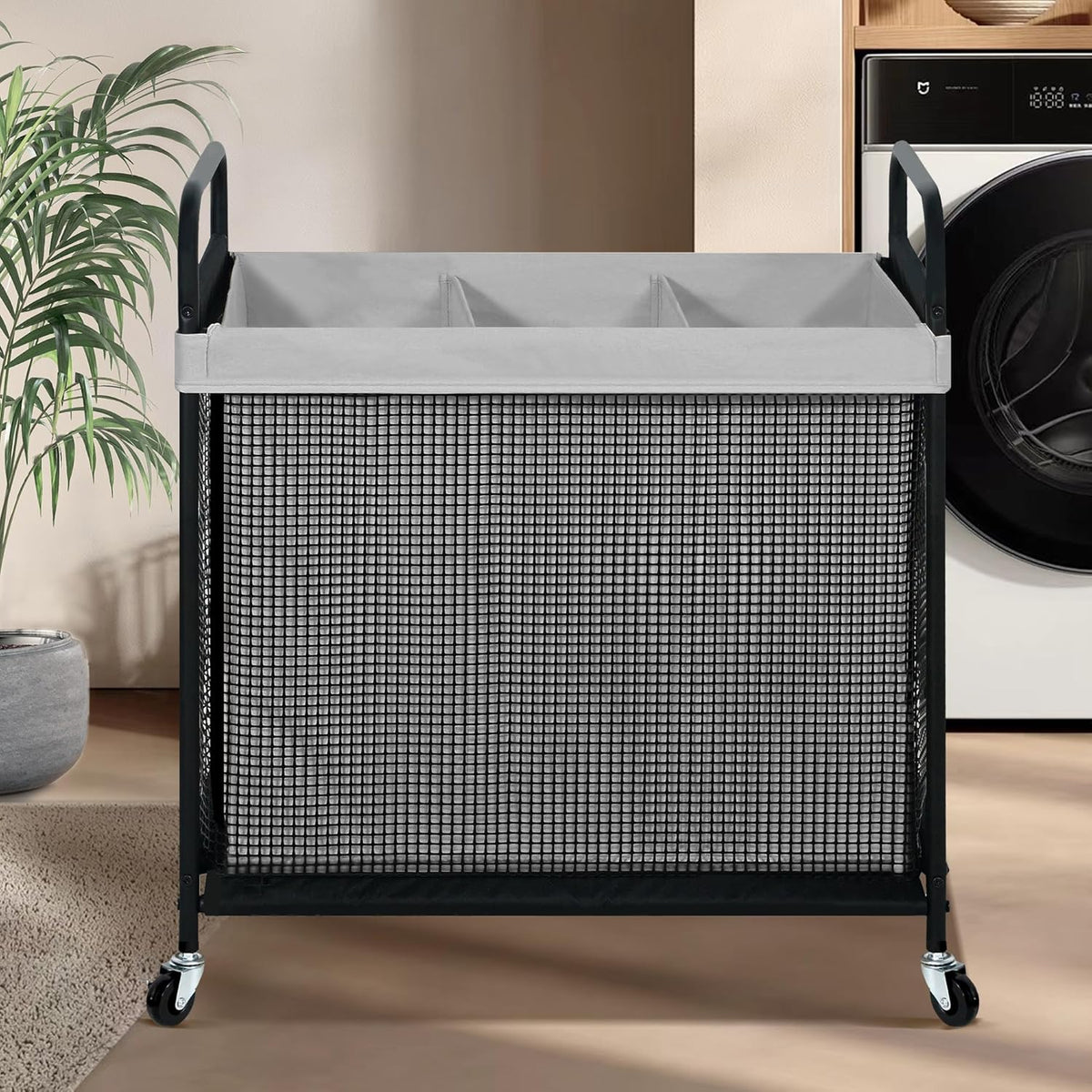 STO STO Laundry Hamper 3 Section, 120L Rolling Laundry Sorter Cart with Removable and Washable