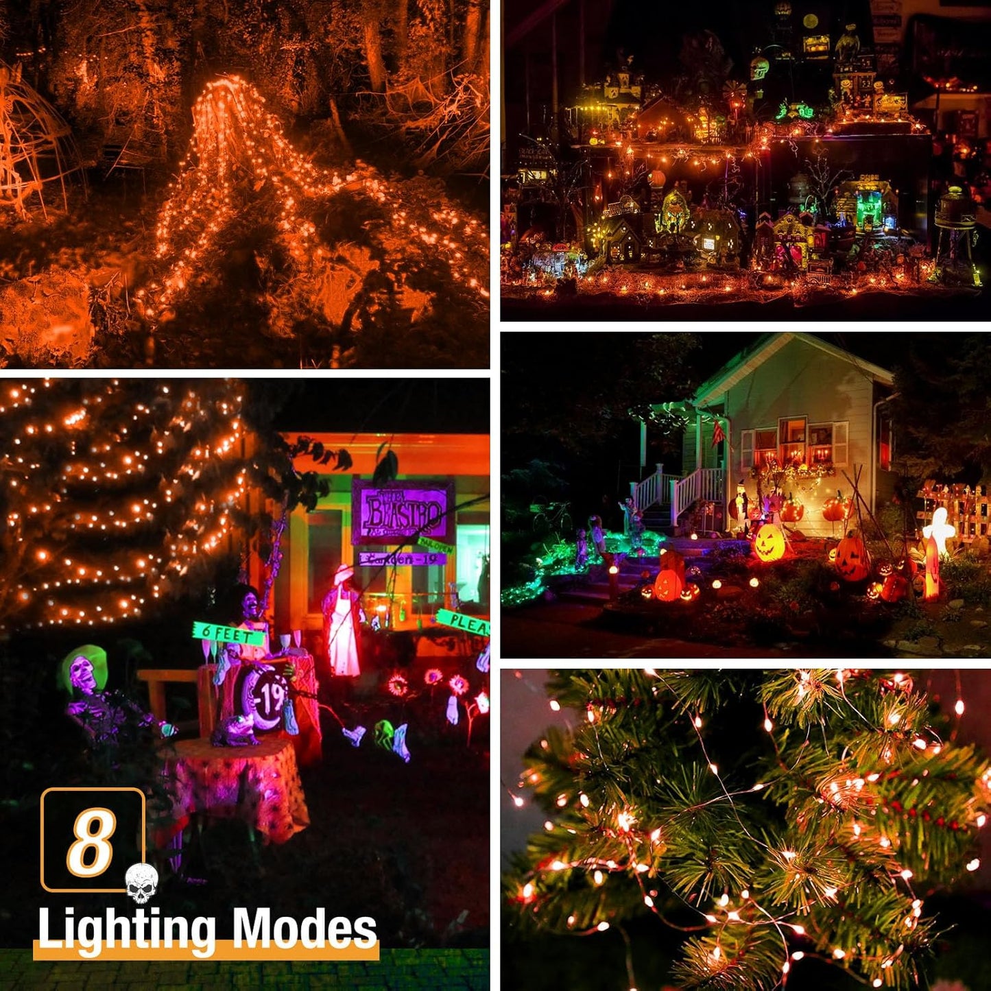 4 Pack Solar Halloween String Lights Outdoor - 320LED 132FT Orange Solar Fairy Lights Outside