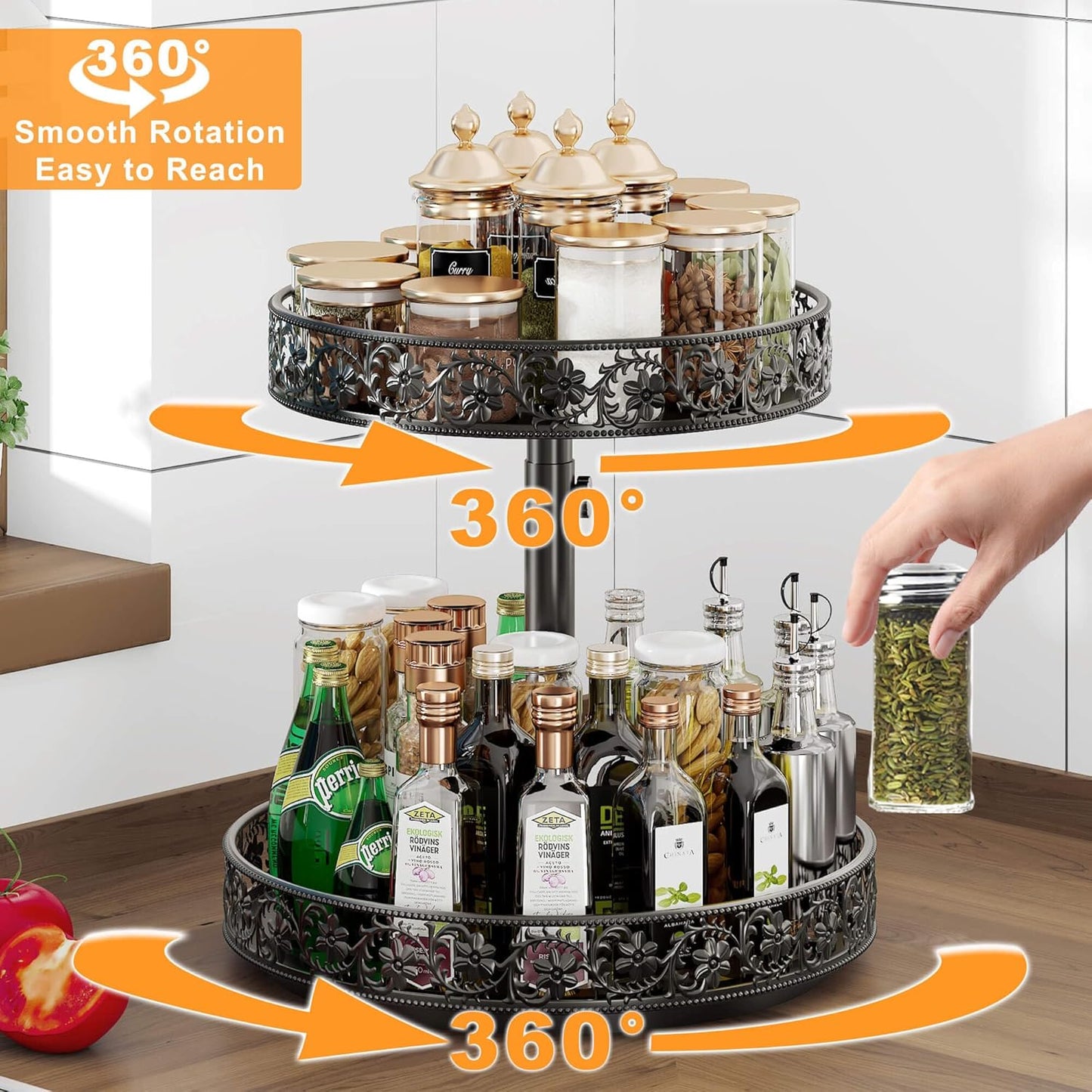 Two Tier Lazy Susan Organizer Turntable Height Adjustable, 2 Tier Lazy Susan 12 Inch Metal Easy