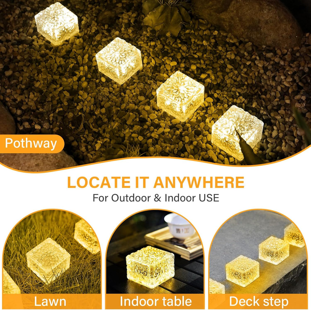Solar Brick Lights - Outdoor Waterproof Patio & Garden Decor (3 Packs) for Patio, Yard, Walkway
