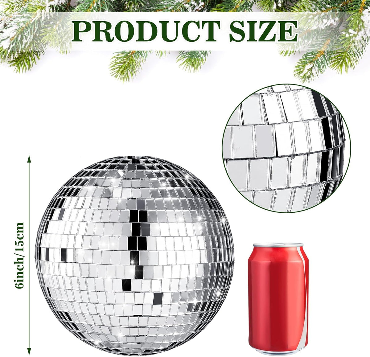 Retisee 6'' Disco Ball Christmas Tree Topper Silver Mirror Xmas Tree Topper 3D Hollow Silver Disco