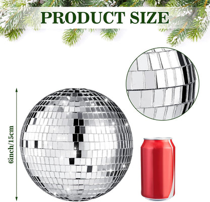 Retisee 6'' Disco Ball Christmas Tree Topper Silver Mirror Xmas Tree Topper 3D Hollow Silver Disco