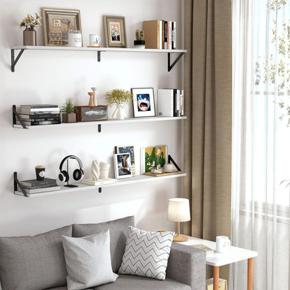 Heimlove 48 Inch Large Wall Bookshelves Set of 3, Wall Mounted Bookshelves,Heavy Duty Wooden