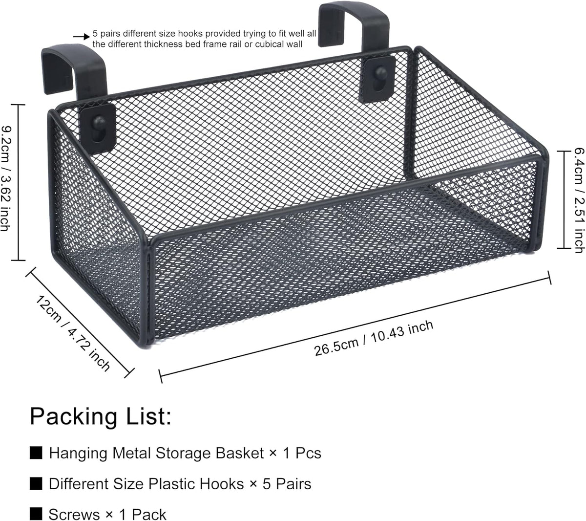Bedside Caddy Hanging Storage Basket Beside Shelf Metal Organizer for Collage Dorm Bunk