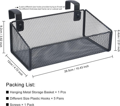 Bedside Caddy Hanging Storage Basket Beside Shelf Metal Organizer for Collage Dorm Bunk