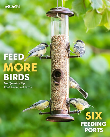 iBorn Metal Bird Feeder Hanging Wild Bird Seed Feeder for Mix Seed Blends Heavy Duty All Metal