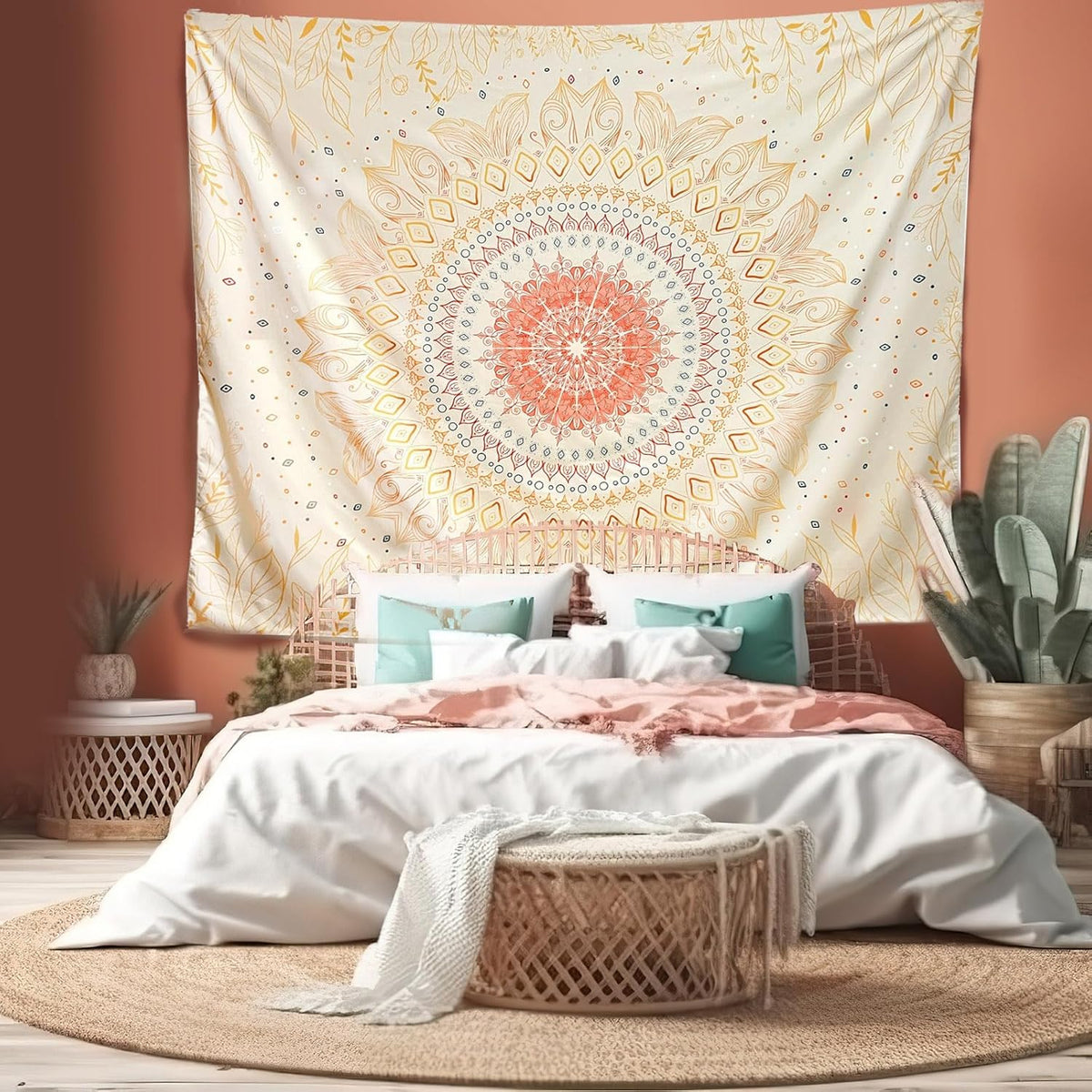 Damanse Floral Tapestry Wall Hanging Cute,Boho Wall Tapestry for Bedroom Aesthetic,Mandala Living