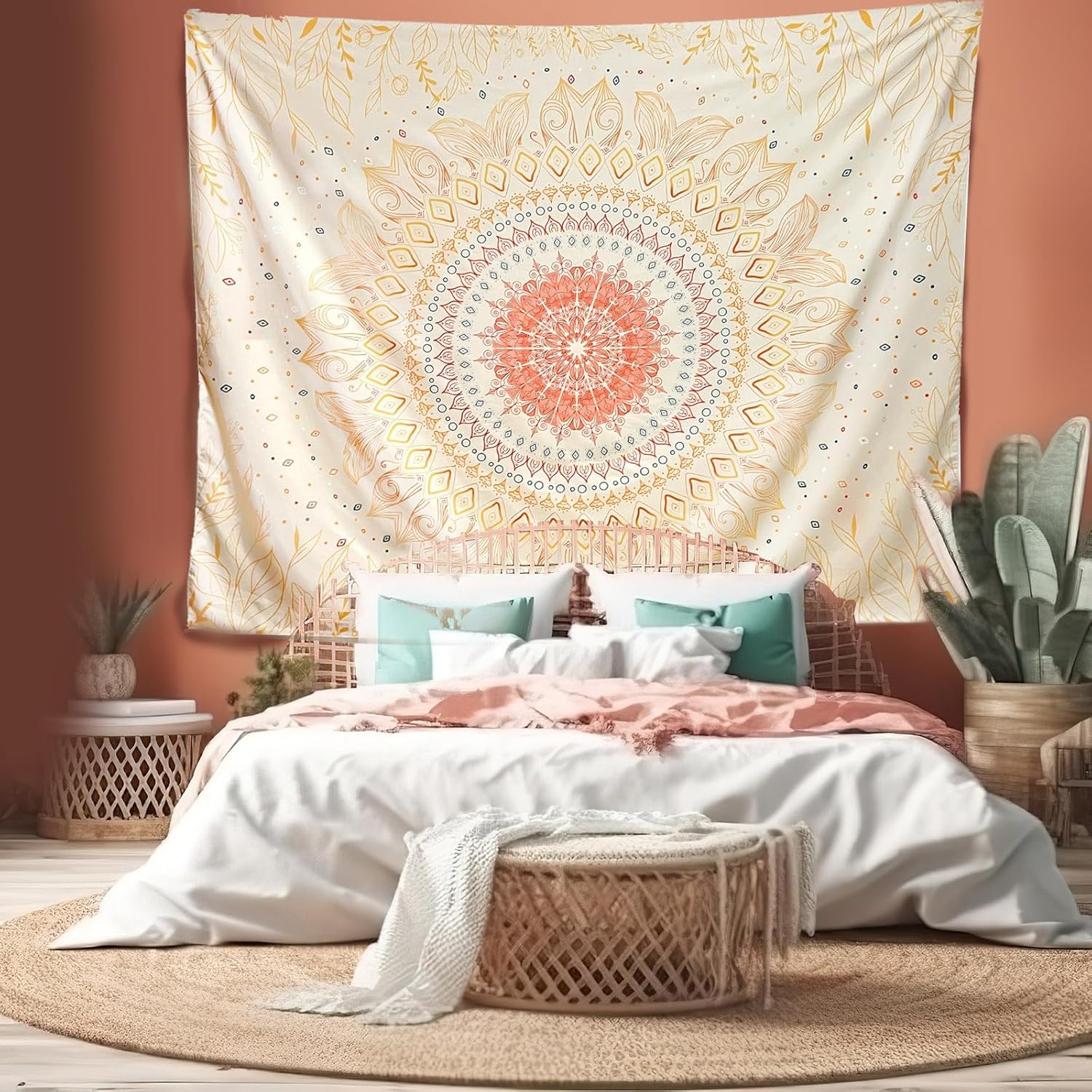 Damanse Floral Tapestry Wall Hanging Cute,Boho Wall Tapestry for Bedroom Aesthetic,Mandala Living
