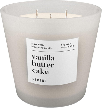 Hidden Label Large Scented Candle, Vanilla Butter Cake, 30oz 3 Wick Huge Candle, Serene Collection