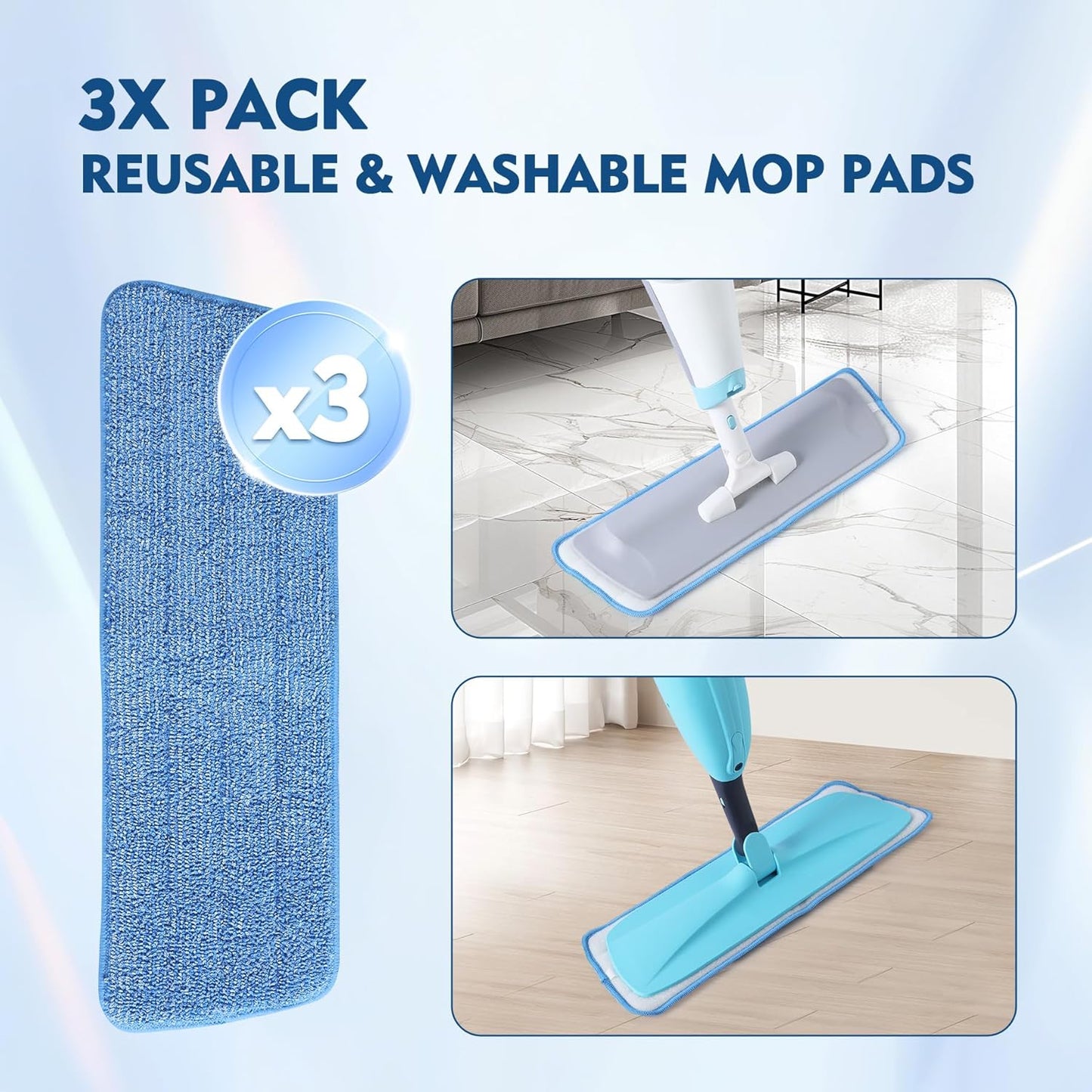 3 Pack Microfiber Mop Pads, Mop Replacement Pads Refills Floor Spray Mop Pads Wet Moping Pads