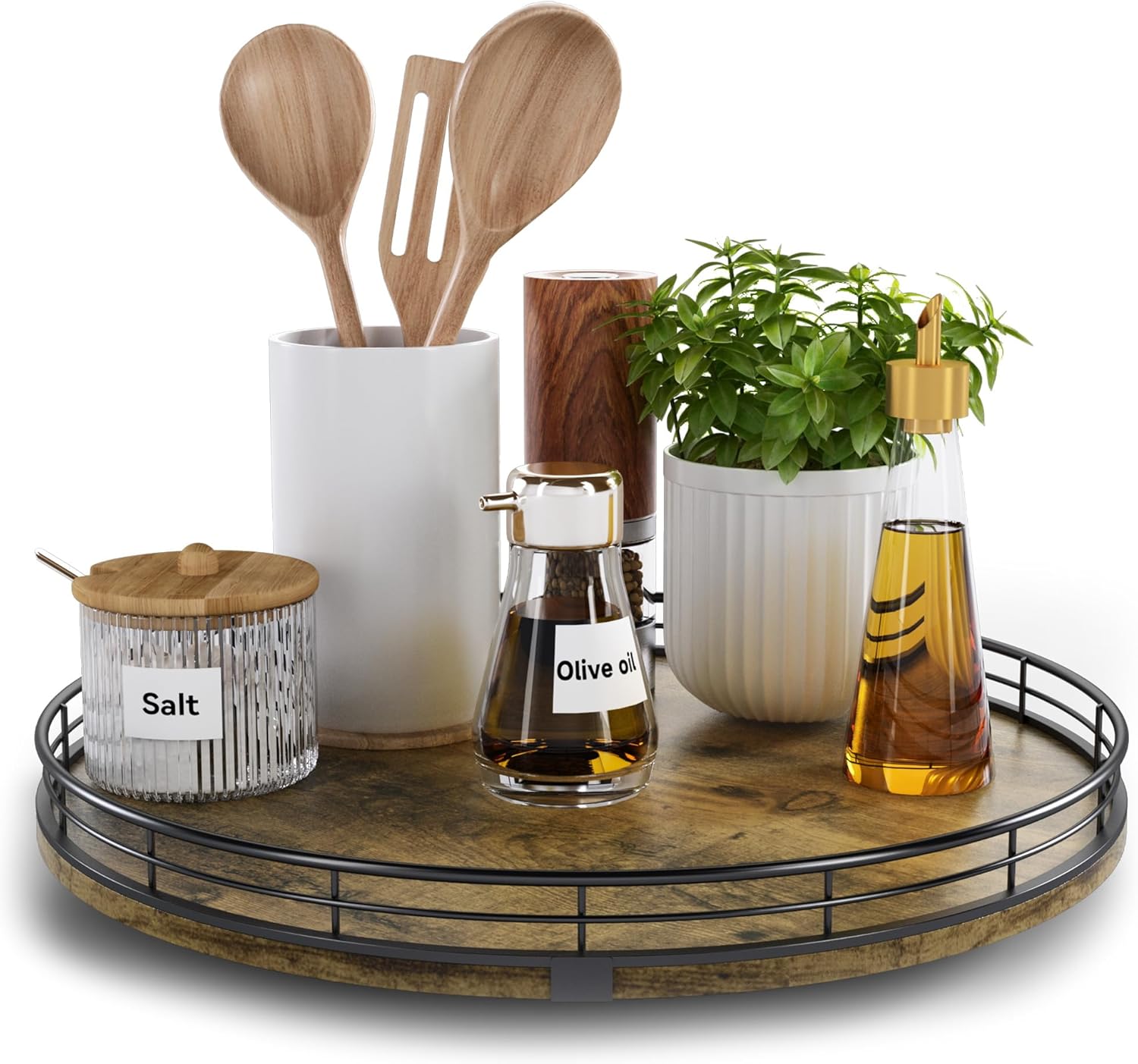Lazy Susan Turntable Organizer for Table Top, 13’’ Round Wooden Lazy Susan for Cabinet Kitchen