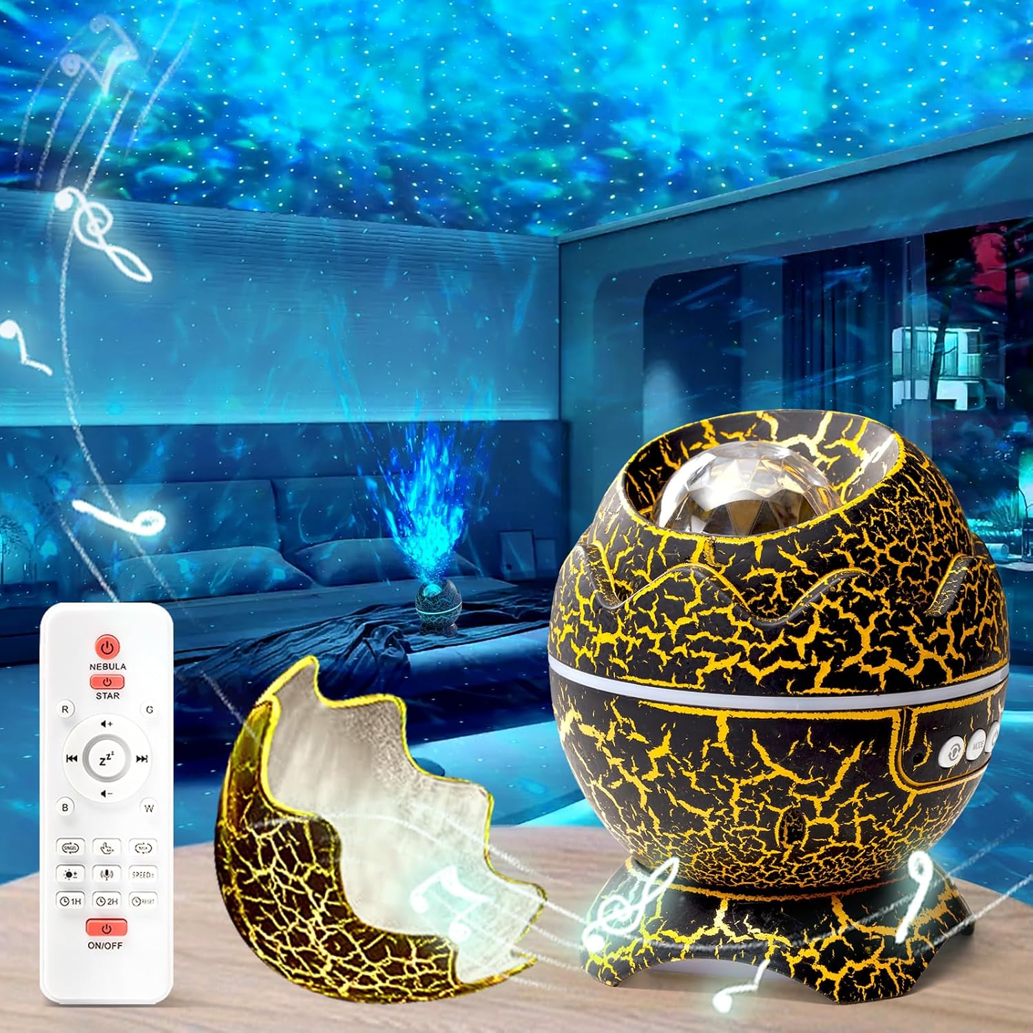 XQBX Dinosaur Egg Galaxy Projector Glow in The Dark Stars for Ceiling Room Decor Aesthetic led