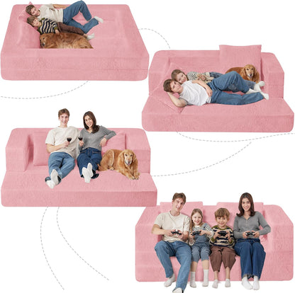 Folding Bean Bag Chair for Adults,3-in-1 Bean Bag Couch Faux Fur Floor Sofa Large Beanbag