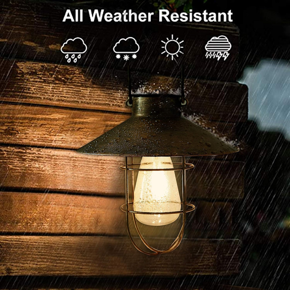pearlstar Solar Lantern Outdoor Hanging Light Metal Solar Lamp with Warm White Edison Bulb Design
