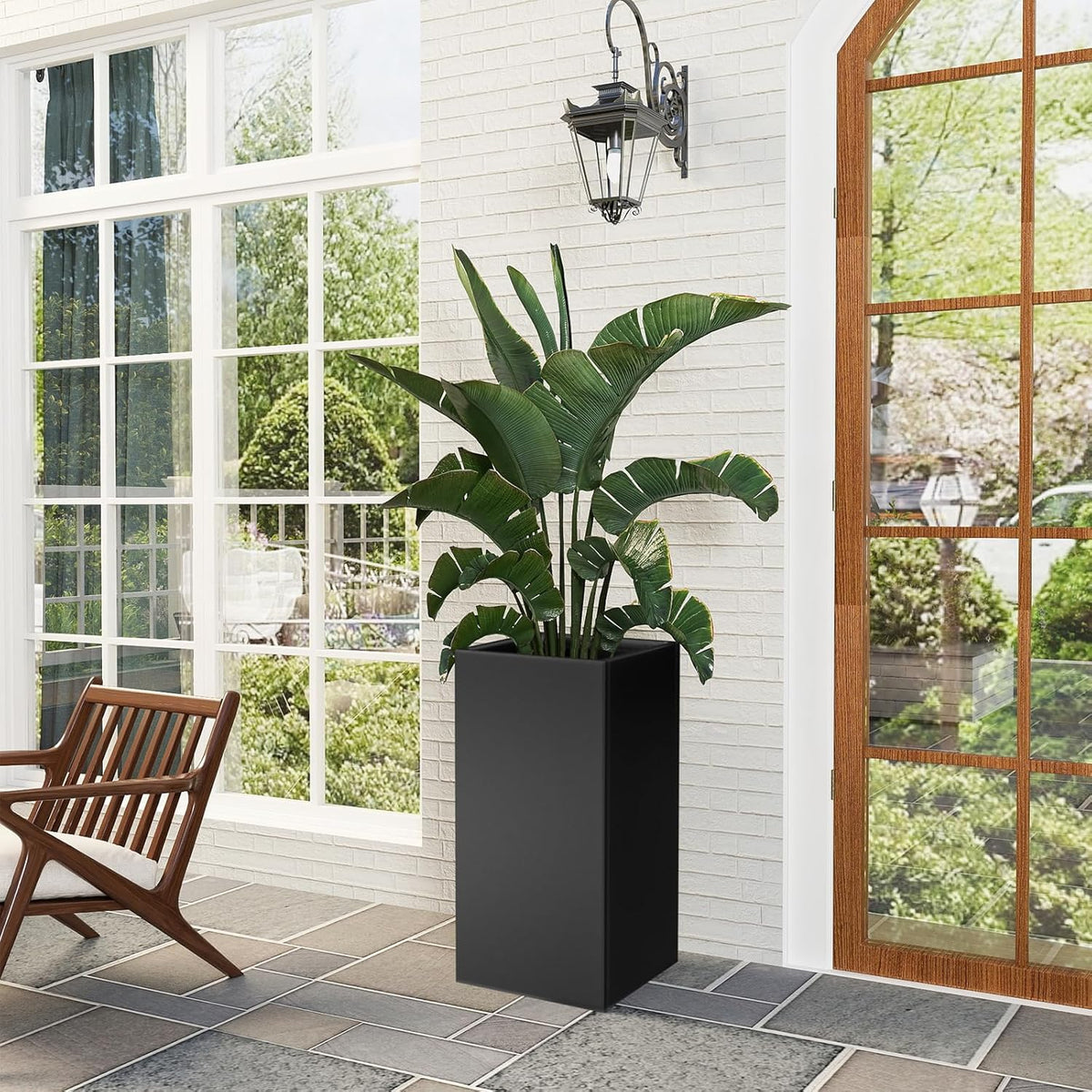 Tall Metal Cube Planter for Outdoor Plants 15" L x 15" W x 30" H, Heavy Duty Steel Planter Box with