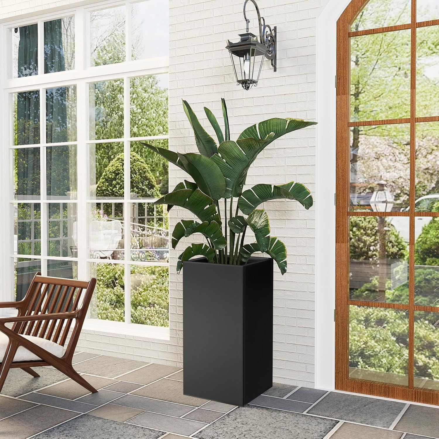 Tall Metal Cube Planter for Outdoor Plants 15" L x 15" W x 30" H 2 Pack, Heavy Duty Steel Planter