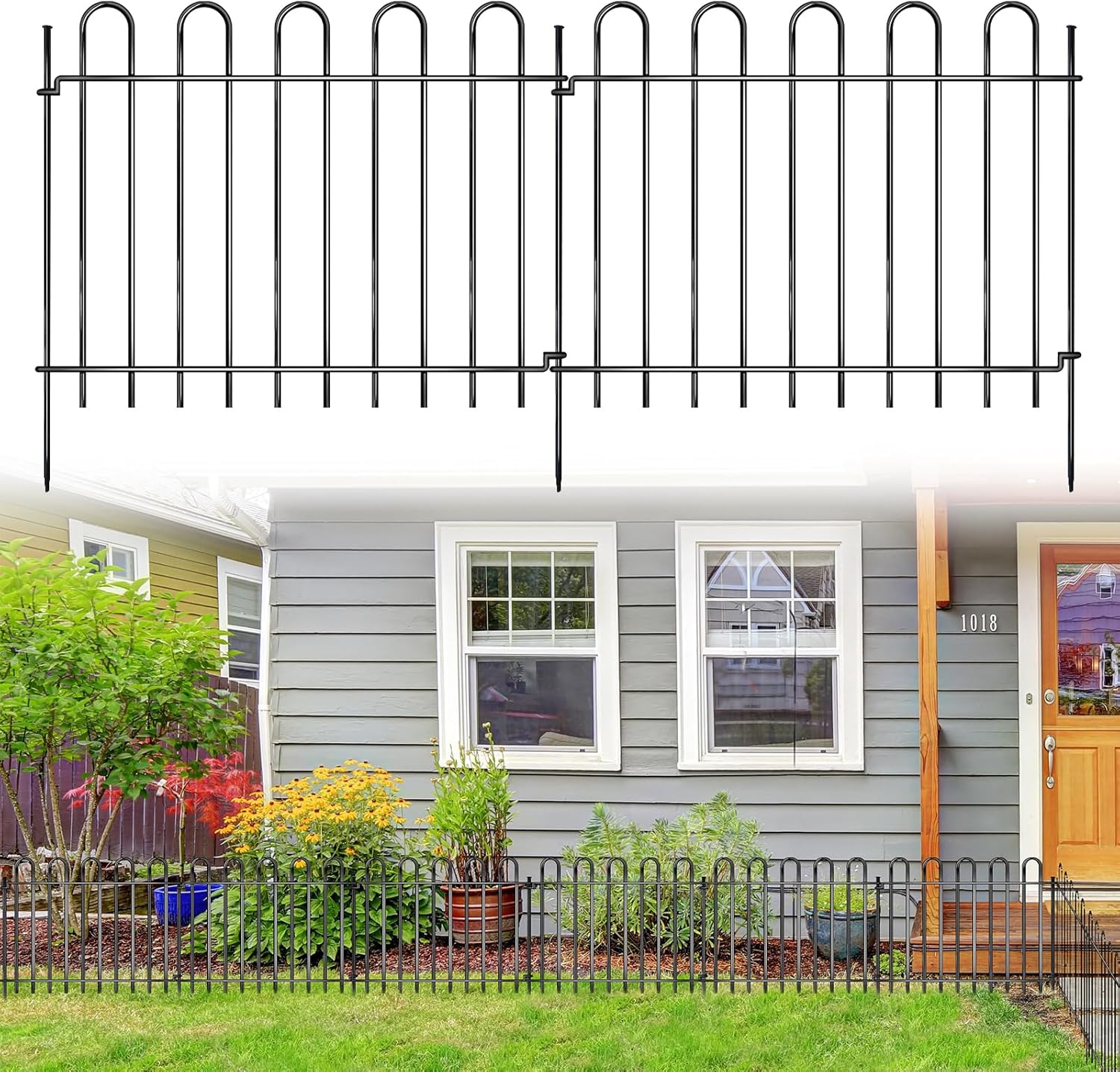 26 Panels Decorative Garden Fence, 37ft X 20in Rustproof Metal Animal Barrier Fence, No Dig Fence