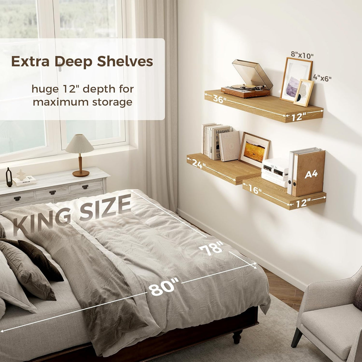 Floating Shelves 36 Inch Long, 12 Inch Deep Floating Shelves for Wall, 36 x 12 Shelves for Wall