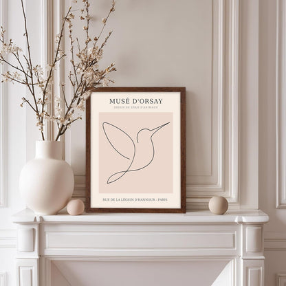 Poster Master Vintage Poster - Retro One Line Hummingbird Drawing Print - Bird Line Art - Minimal