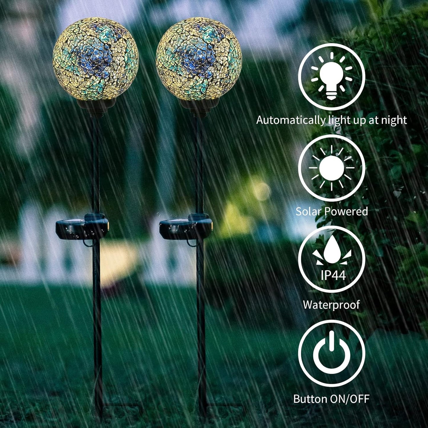 VCUTEKA Mosaic Solar Light, Solar Garden Decorative Lights Outdoor Waterproof LED Pathway Stake