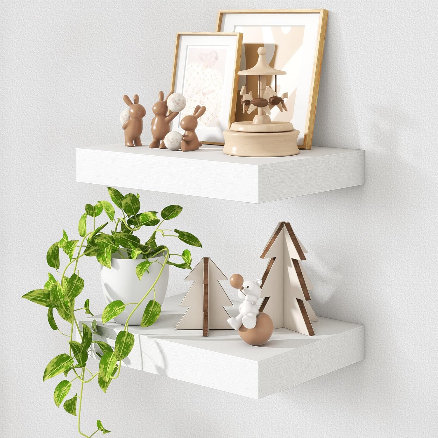 Deep Floating Shelves for Wall | 12 Inch Deep White Floating Shelves Set of 2 | 16W x 12D Rustic