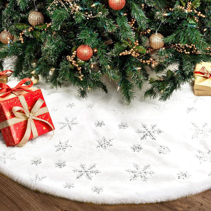 Christmas Tree Skirt 36 Inch, Holiday Part Decorations for Christmas Tree, Whit Plush Sliver Sequin
