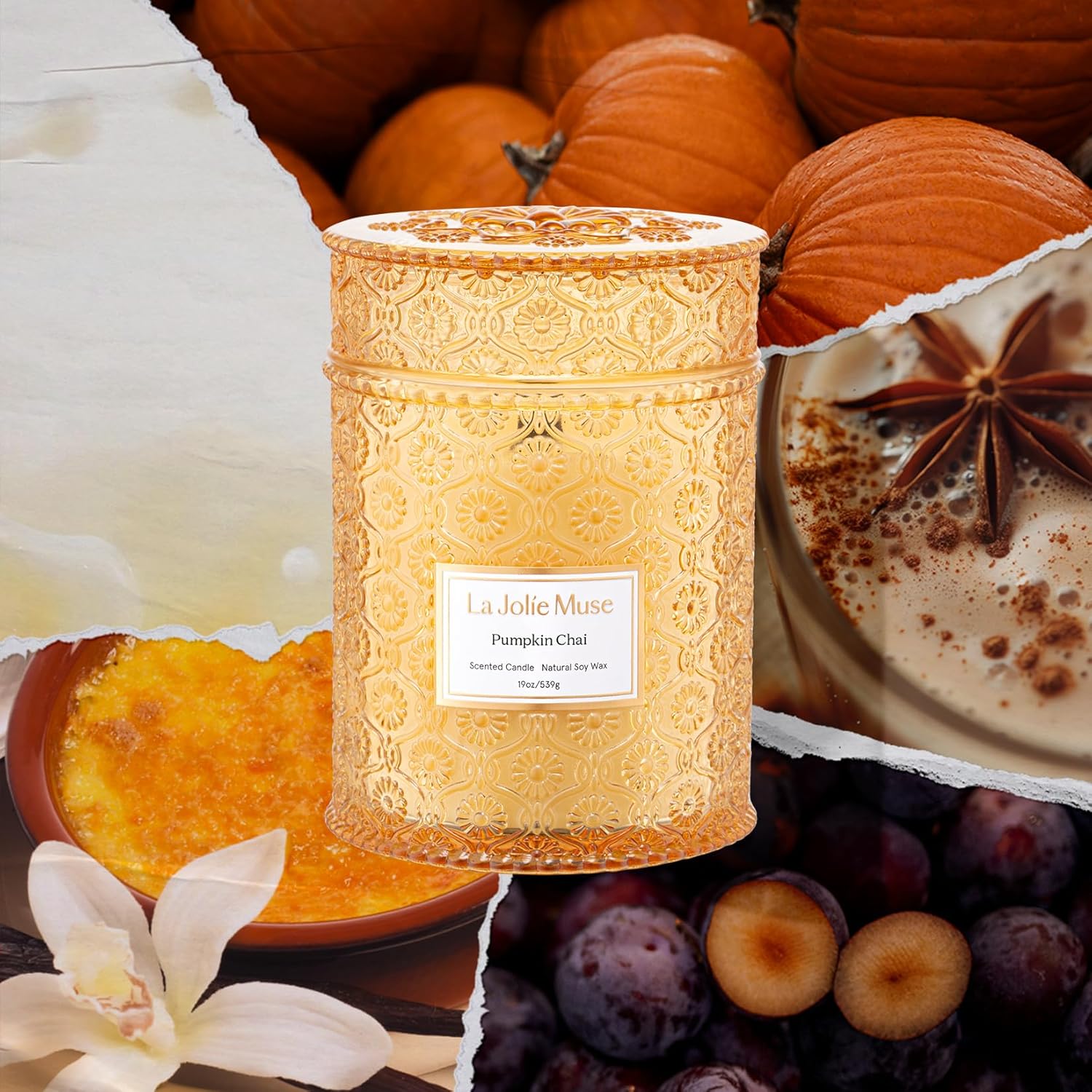 LA JOLIE MUSE Pumpkin Candle, Fall Candles for Home Scented, 19 oz Large Wood Wicked Candles