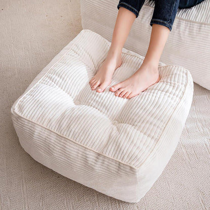 HIGOGOGO Square Stuffed Pouf Ottoman, Corduroy Poufs with Foam Chunk Filling, Furry and Fluffy Pouf