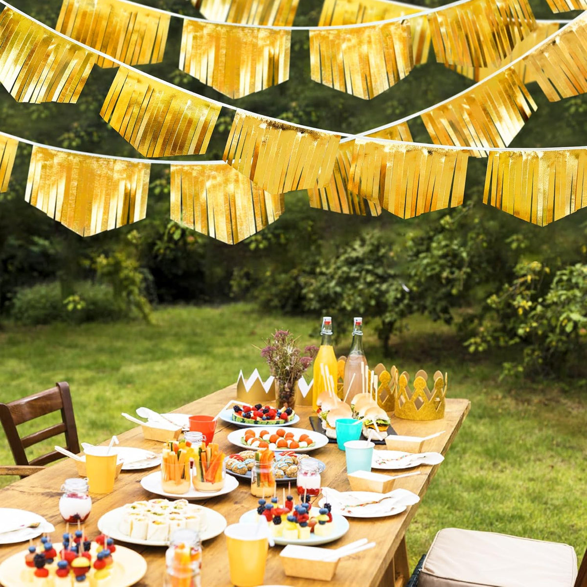 Gold Tassel Banner Double Sided Metallic Fabric Pennant Bunting Flag Garland for Graduation