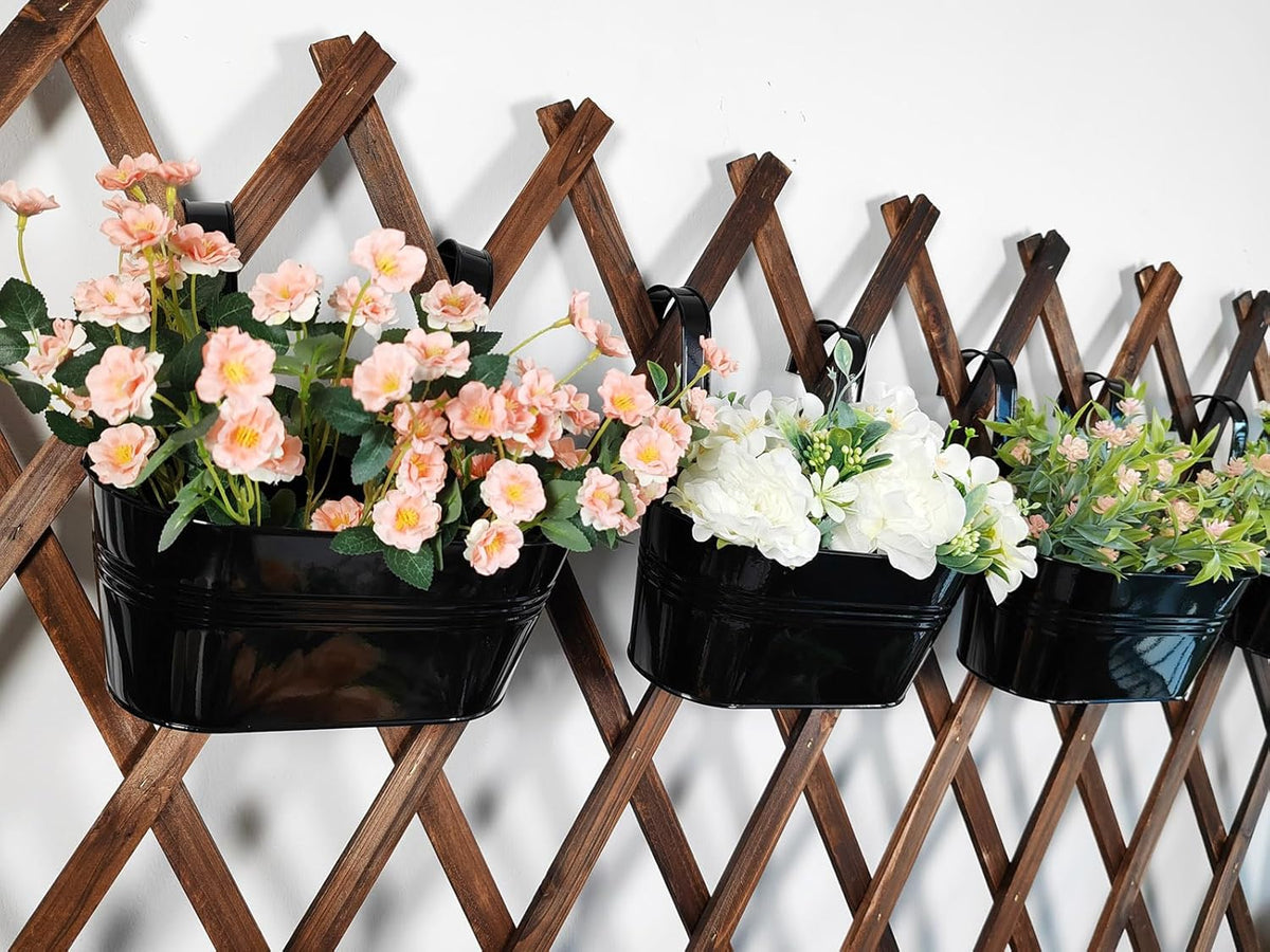 2 Pack Metal Hanging Planter for Outdoor Plants, 10 Inch Black Fence Planters Railing Pots for