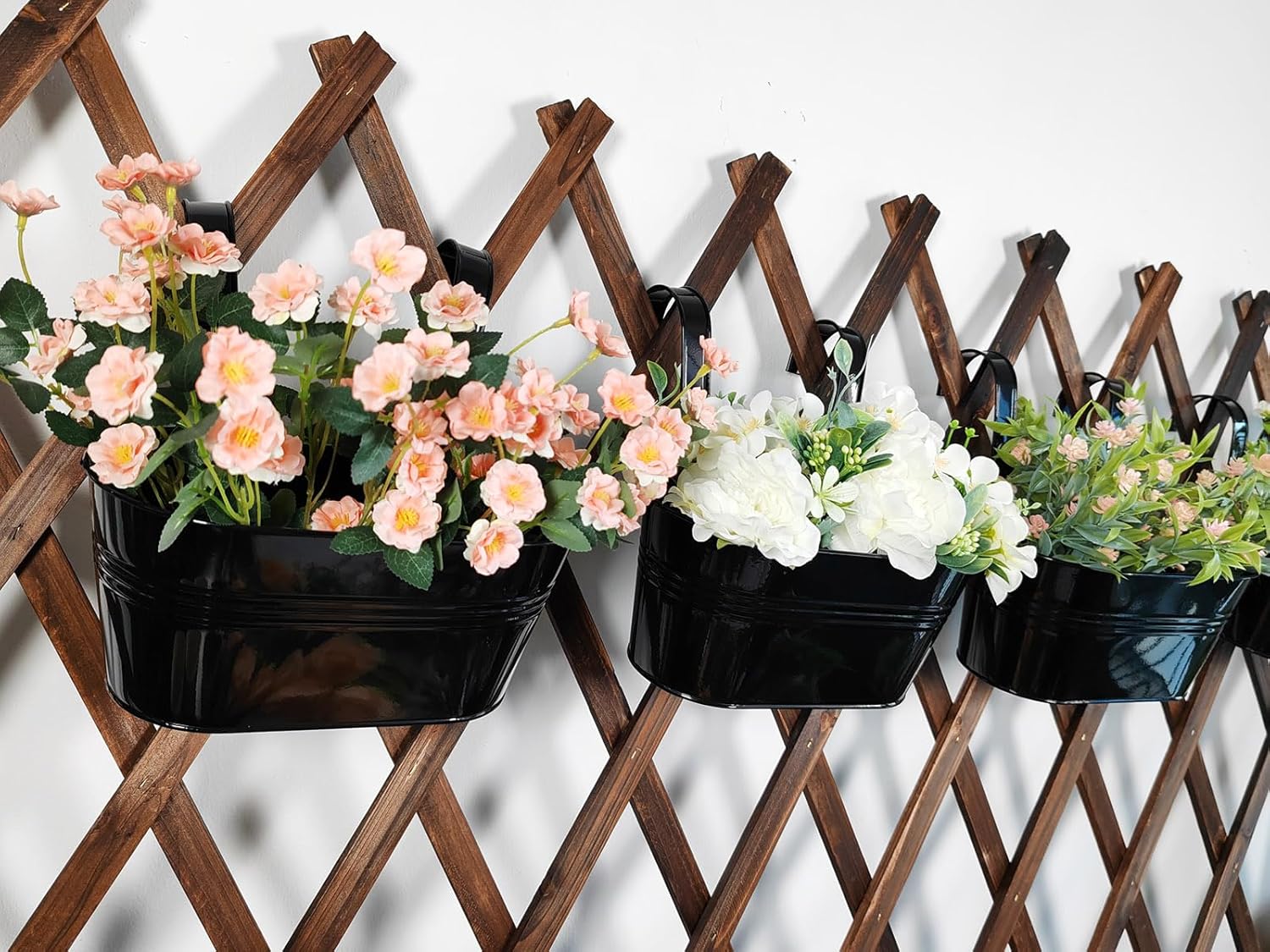 2 Pack Metal Hanging Planter for Outdoor Plants, 10 Inch Black Fence Planters Railing Pots for