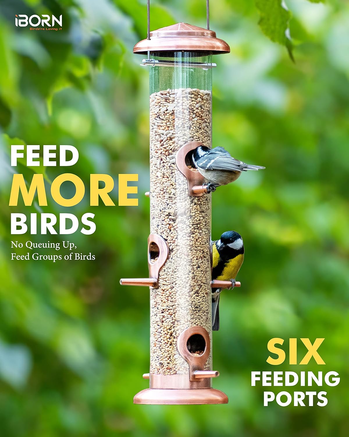 iBorn Metal Bird Feeders Brushed Copper Wild Bird Feeder for Outdoors Hanging All Metal Brushed