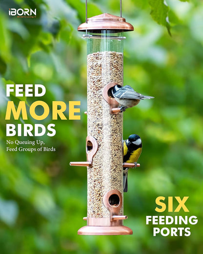 iBorn Metal Bird Feeders Brushed Copper Wild Bird Feeder for Outdoors Hanging All Metal Brushed