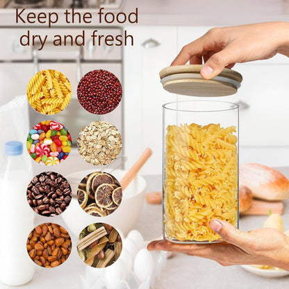 Round Glass Jars Canister with Wood Lid 40 FL OZ [Set of 3], Container Jar with Sealing, Lids for