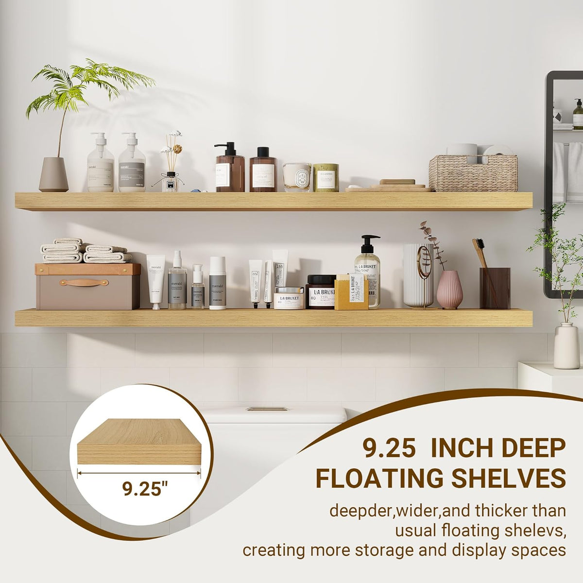 55 Inch Floating Shelves, 3D Textured Wood Grain, 55"x9.25"x1.5" Inch Deep Floating Shelves for
