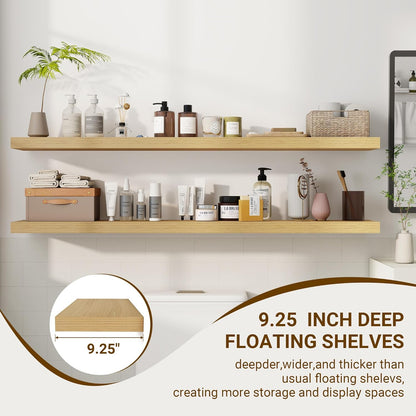 55 Inch Floating Shelves, 3D Textured Wood Grain, 55"x9.25"x1.5" Inch Deep Floating Shelves for