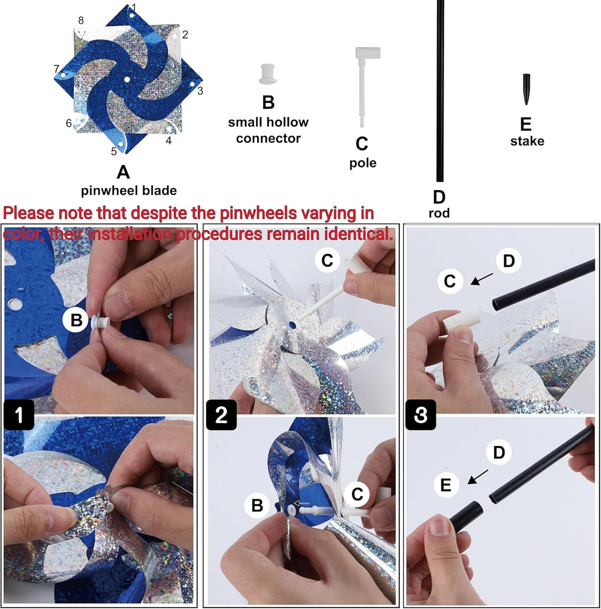 Hausse 10 Pack Reflective Pinwheels with Stakes (Assembly Required), Extra Sparkly Pin Wheel for