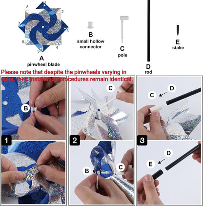 Hausse 10 Pack Reflective Pinwheels with Stakes (Assembly Required), Extra Sparkly Pin Wheel for