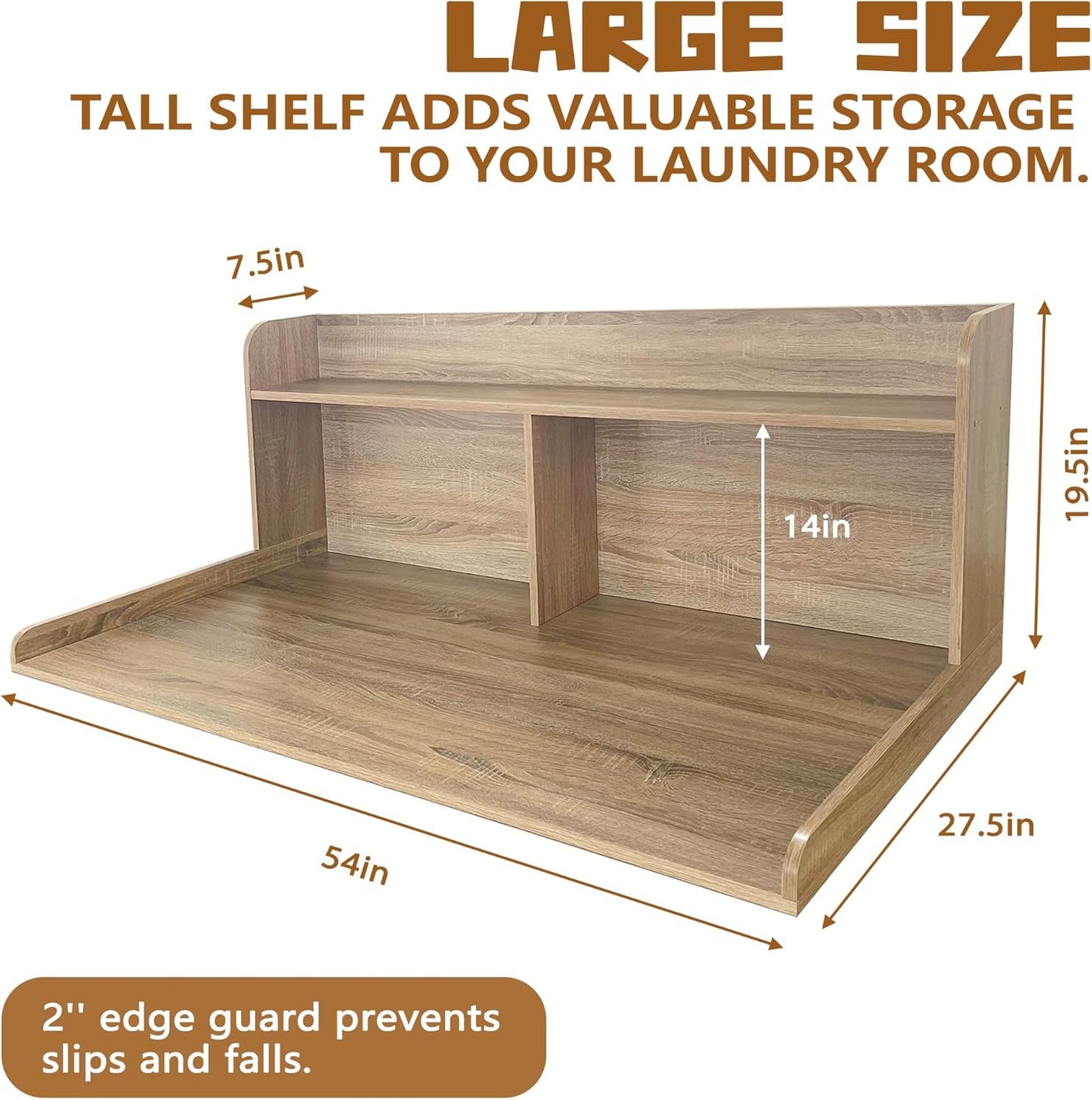 Royxen 2-Tier Washer Dryer Countertop,19.5"H Wood Washer and Dryer Topper with Shelf,Laundry