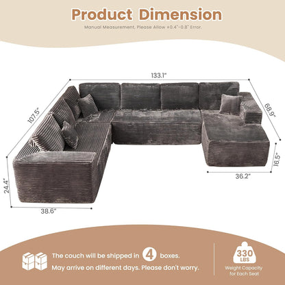 HOOOWOOO Cloud Sectional Couches for Living Room,Modular Sectional Sofa No Assembly,133X108 Inch