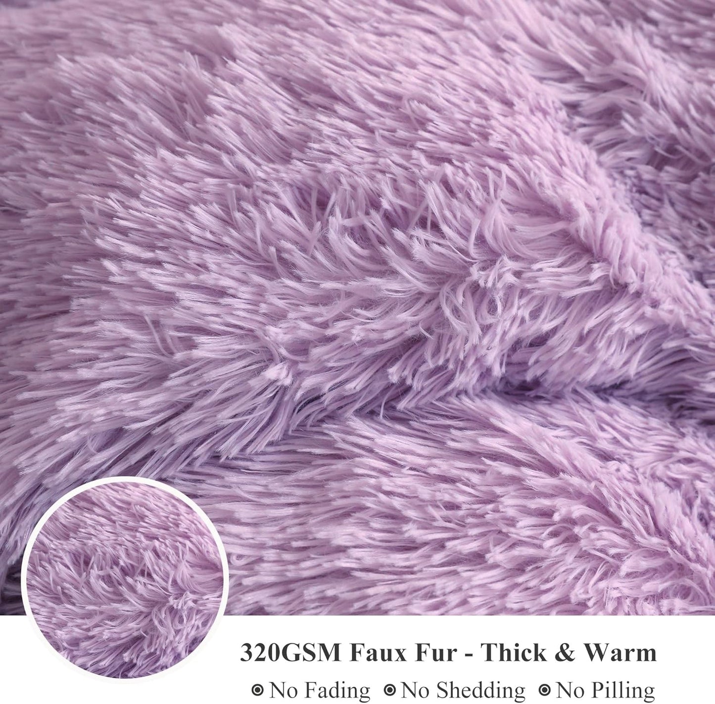 XeGe Luxury Faux Fur Throw, Light Purple Soft 50x60 Fluffy Blanket, Shaggy Plush Decorative Couch