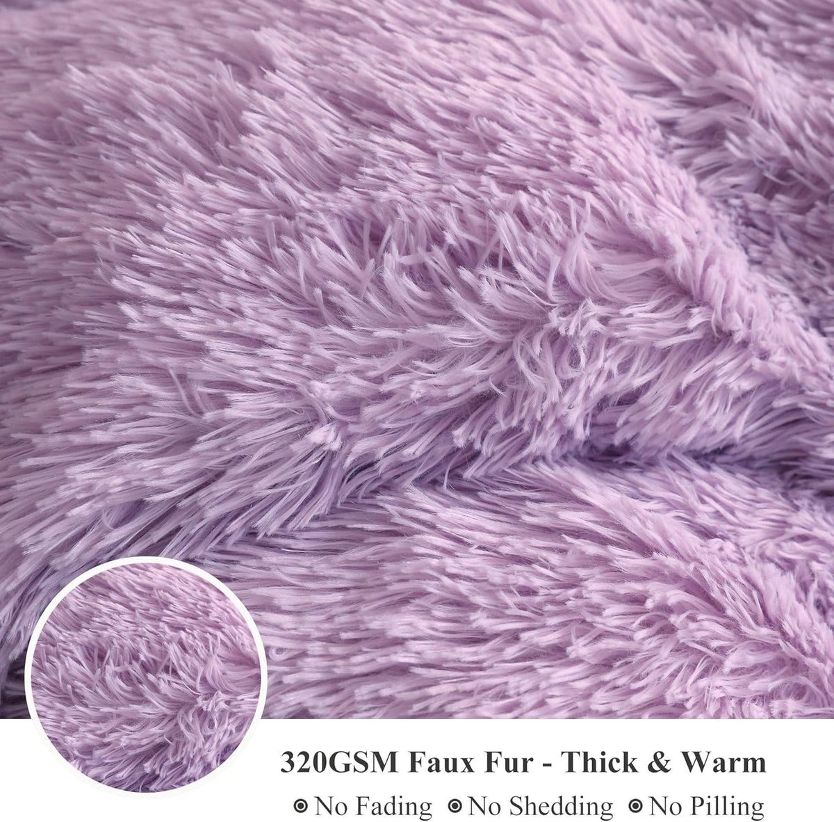 XeGe Luxury Faux Fur Bed Blanket, Soft 60x90 Lavender Fluffy Throw, Shaggy Plush Decorative Couch