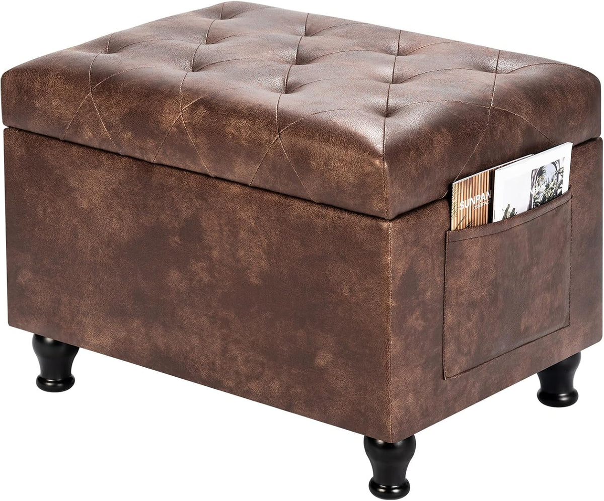 Leather Storage Ottoman Bench Rectangle 24 Inch Foot Rest Ottomans Stool for Living Room