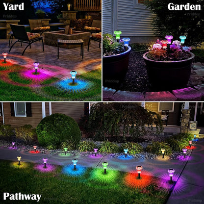 Solar Lights Outdoor Pathway Waterproof 12 Pack Color Changing LED Acrylic Mushroom Decorative